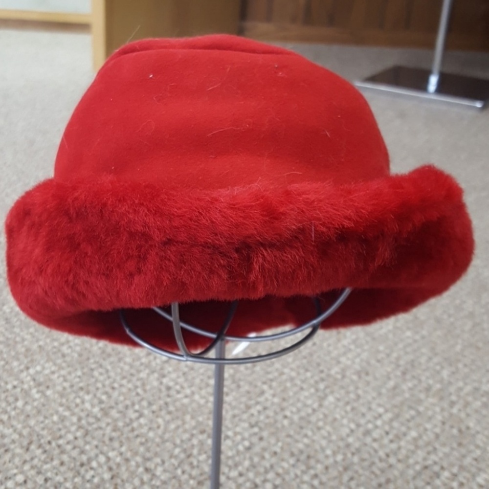 Genuine Lamb Fur Shearling Red Hat